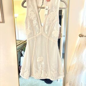 Anthropology White Floral beaded dress